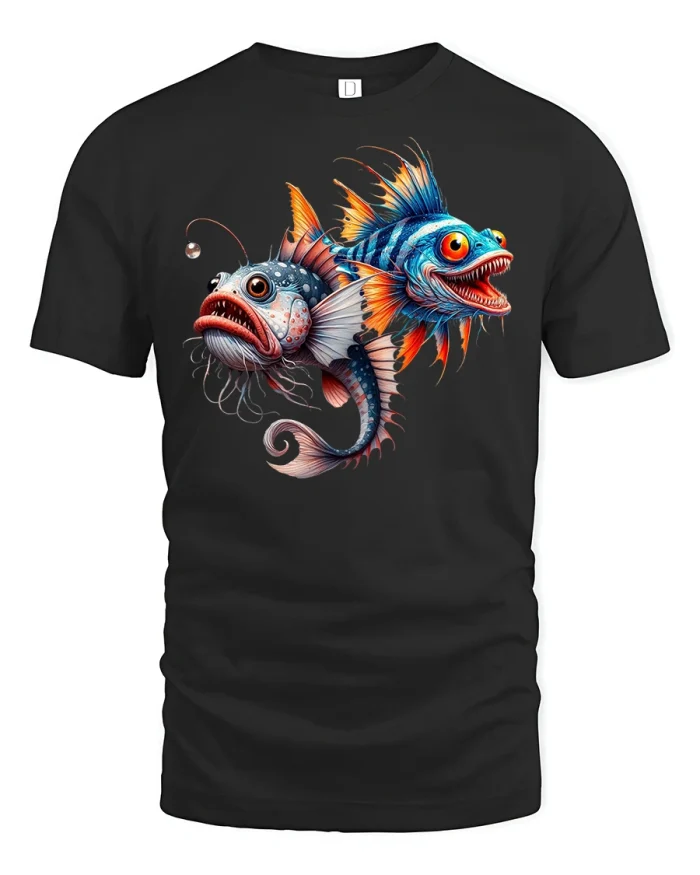 Deep Sea Monster Duo Graphic T-Shirt for Men - black t-shirt on white background