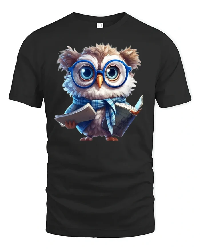 Cute Book Owl Graphic T-Shirt for Smart Readers - black t-shirt on white background
