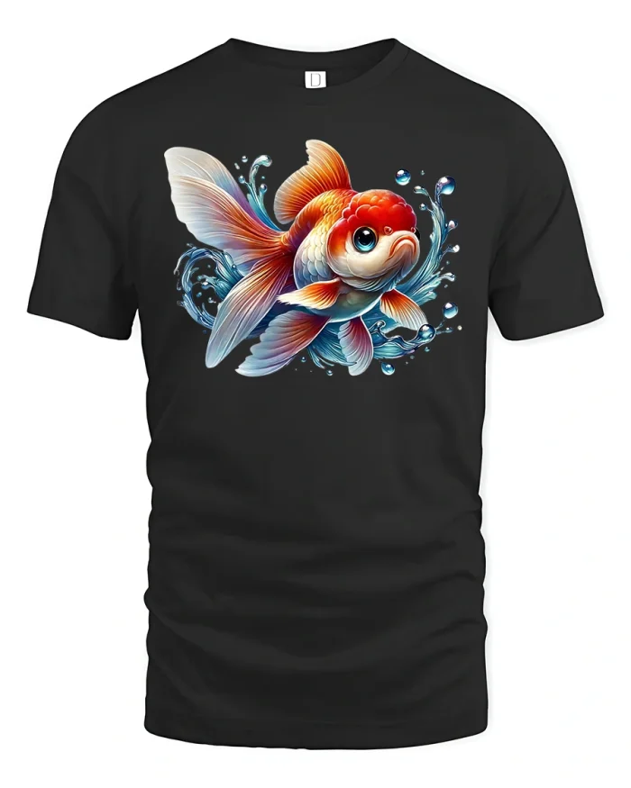 Beautiful Goldfish Splash Water Art Graphic T-Shirt - black t-shirt on white background