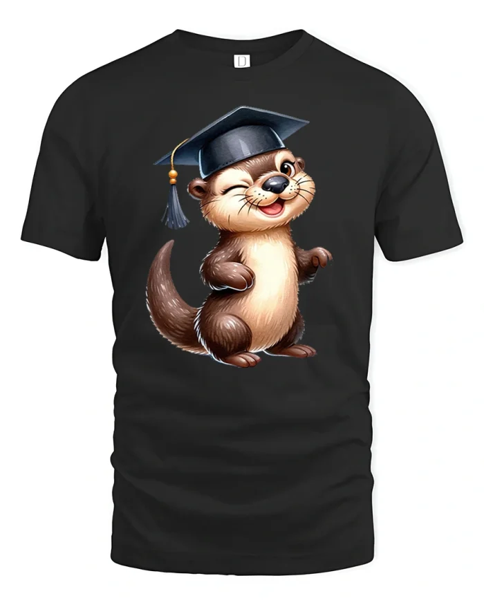 Smart Otter Graduation Funny Graduate Graphic Tee - black t-shirt on white background