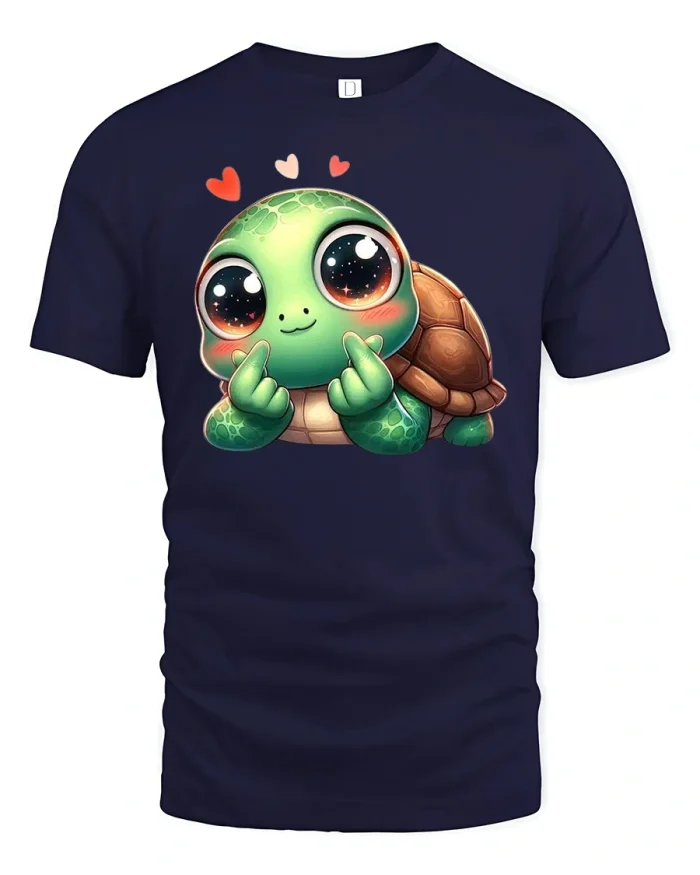 Cute Baby Turtle Heart Love Adorable Graphic T-Shirt - navy t-shirt on white background