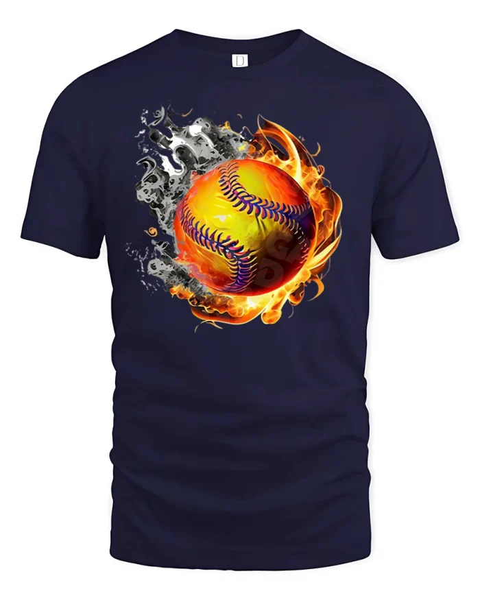 Fire Softball Power Flame Motion Sports Graphic T-Shirt - navy t-shirt on white background