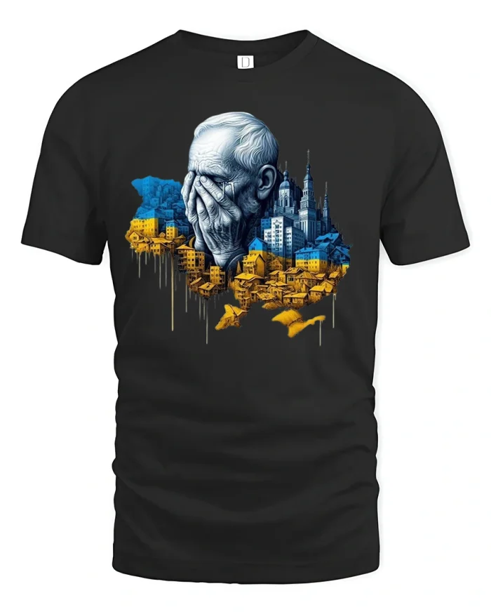 Tears of the City Artistic Emotional Urban Graphic Tee - black t-shirt on white background