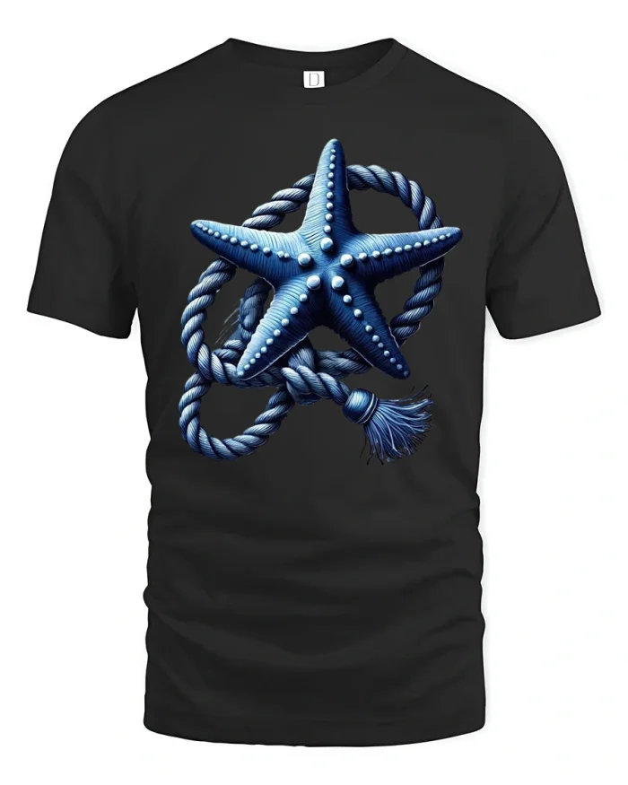 Ocean Starfish Rope Graphic T-Shirt Nautical Vibes - black t-shirt on white background