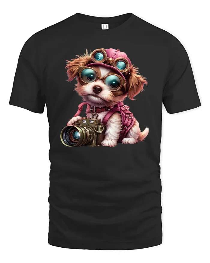 Cute Photographer Puppy T-Shirt Funny Dog Lover Gift - black t-shirt on white background