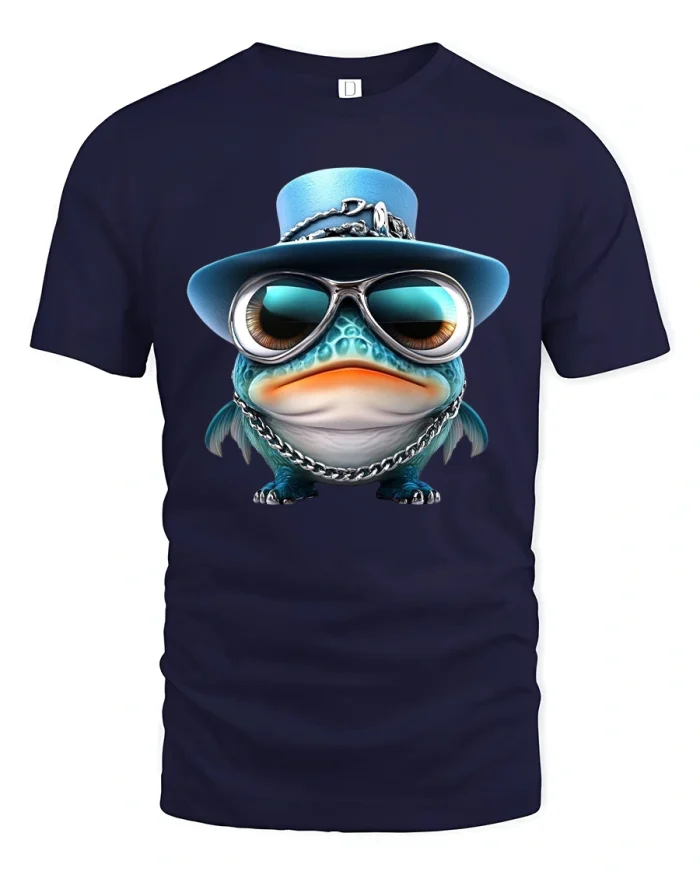 Cool Frog T-Shirt Funny Hip Hop Frog in Sunglasses Tee - navy t-shirt on white background