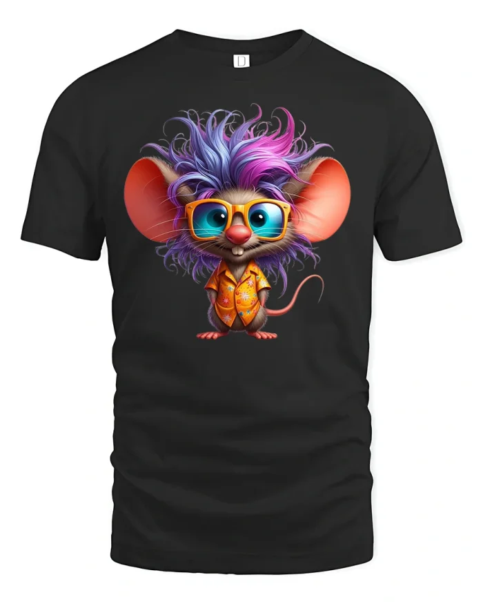 Cool Mouse T-Shirt Funny Hipster Animal Graphic Tee - black t-shirt on white background