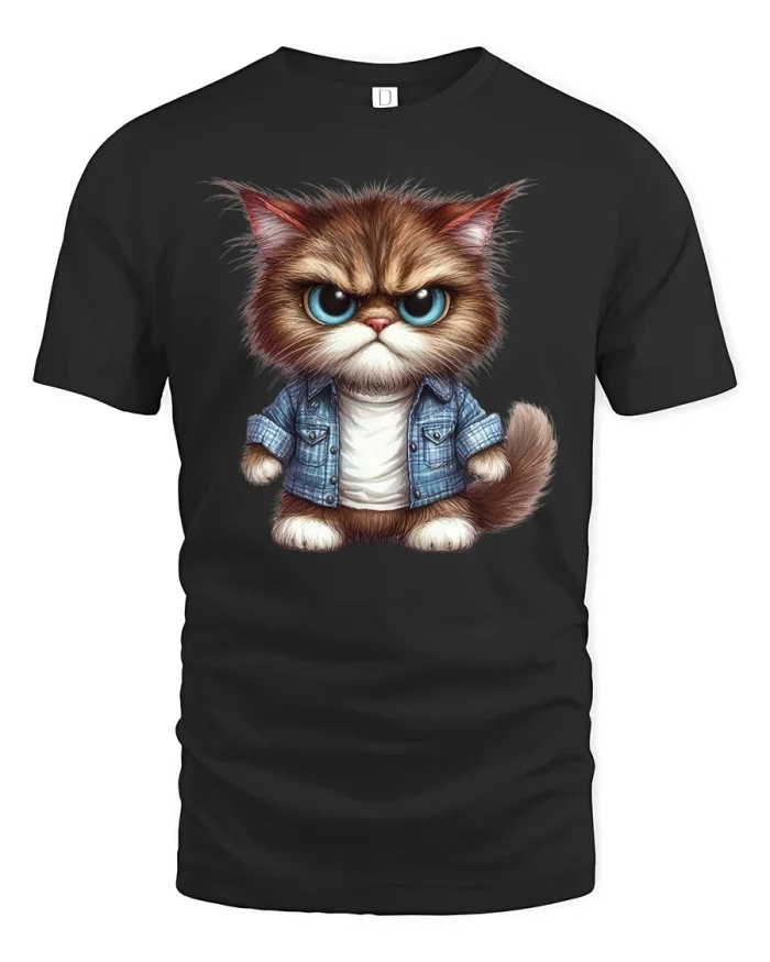 Grumpy Cat T-Shirt Funny Angry Kitty Denim Style Tee - black t-shirt on white background