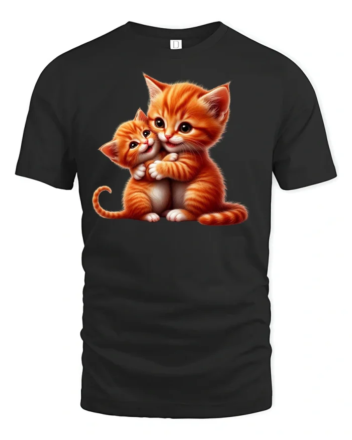 Cute Hugging Cats T-Shirt Adorable Kitten Lover Tee - black t-shirt on white background