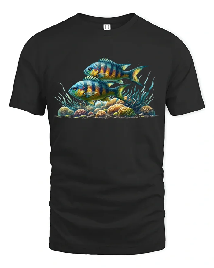 Tropical Fish T-Shirt Ocean Reef Underwater Art Tee - black t-shirt on white background