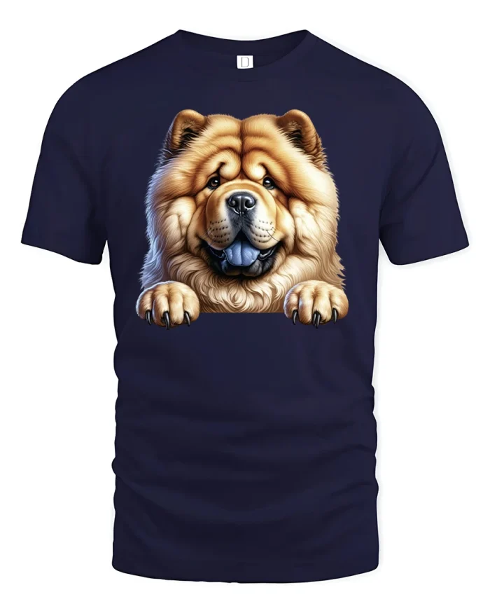 Cute Chow Chow T-Shirt Fluffy Dog Lover Graphic Tee - navy t-shirt on white background