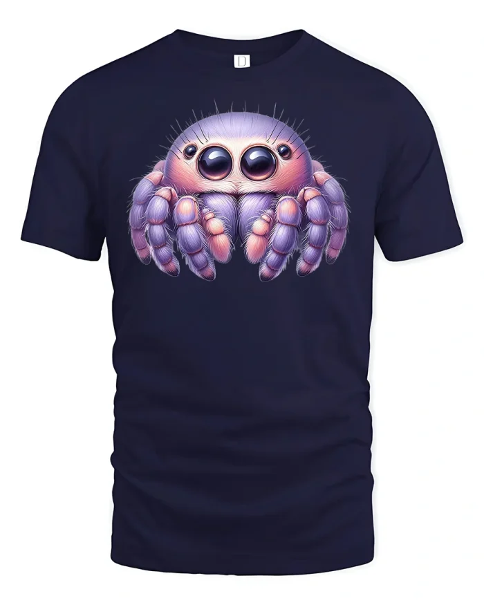 Cute Spider T-Shirt Adorable Fuzzy Bug Lover Graphic Tee - navy t-shirt on white background
