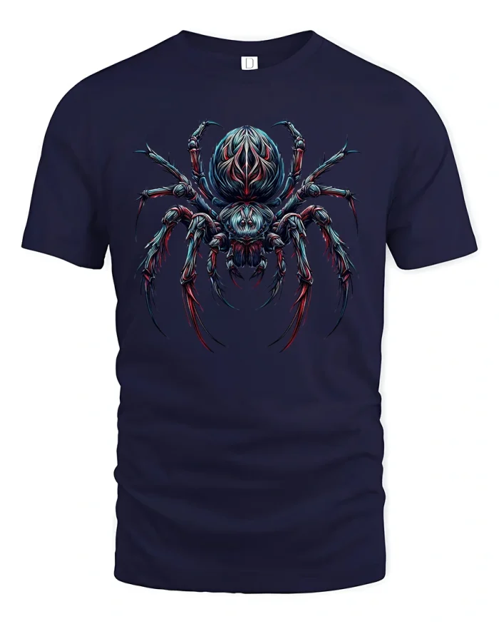 Dark Spider T-Shirt Gothic Web Crawler Horror Art Tee - navy t-shirt on white background