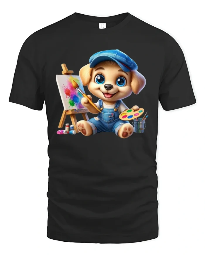 Cute Painter Puppy Art Lover Graphic T-Shirt - black t-shirt on white background