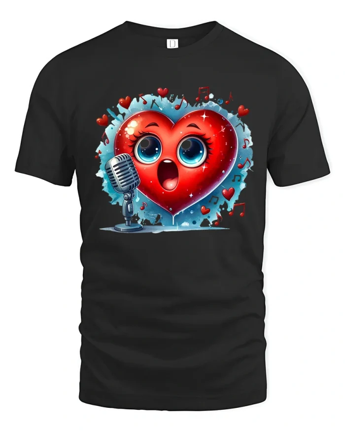 Cute Singing Heart Music Lover Funny Graphic T-Shirt - black t-shirt on white background
