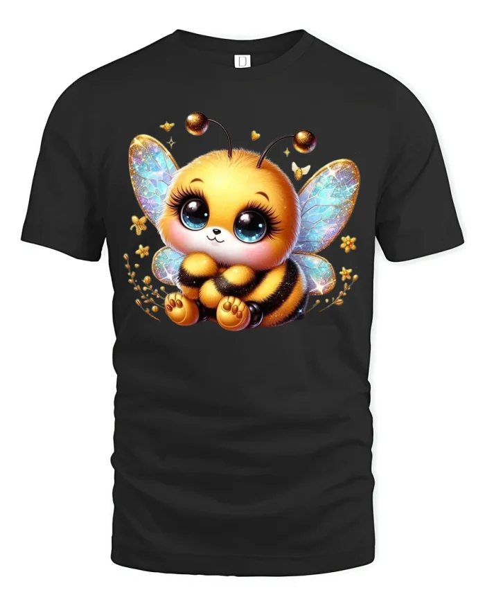 Cute Bumble Bee with Sparkle Wings Graphic T-Shirt - black t-shirt on white background