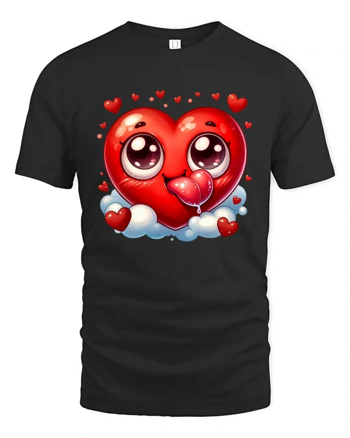 Cute Love Heart Tongue Out Funny Valentine T-Shirt - black t-shirt on white background