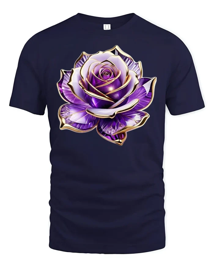 Purple Crystal Rose Gold Edge Elegant Art T-Shirt - navy t-shirt on white background
