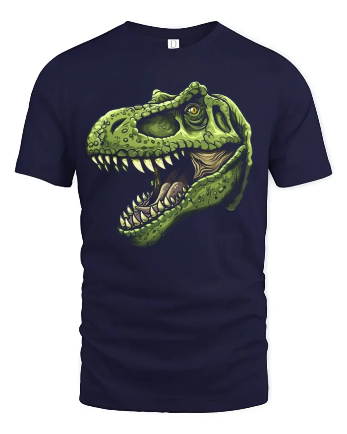 Fierce T-Rex Dinosaur Head Bold Graphic Art T-Shirt - navy t-shirt on white background