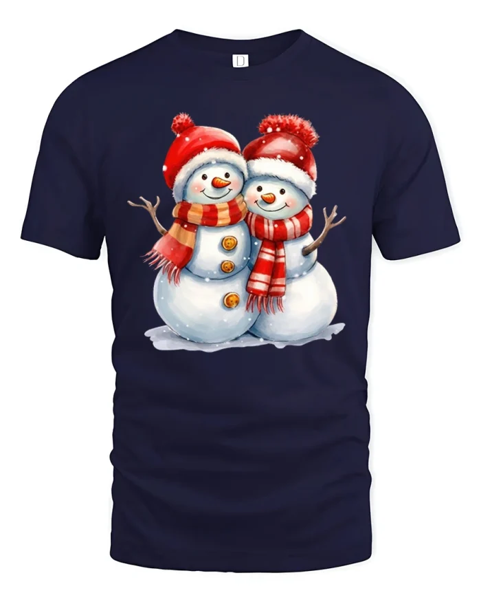 Charming Snowman Couple Winter Love Holiday Spirit Tee - navy t-shirt on white background