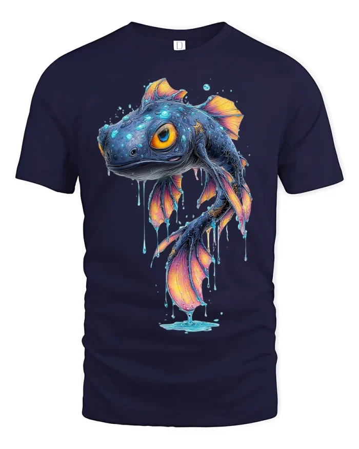Dripping Fantasy Fish Graphic Tee for Vibrant Ocean Style - navy t-shirt on white background