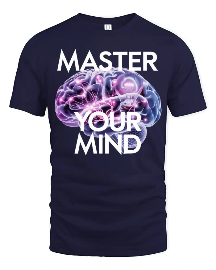 Master Your Mind Motivational Brain Graphic Tee for Success - navy t-shirt on white background