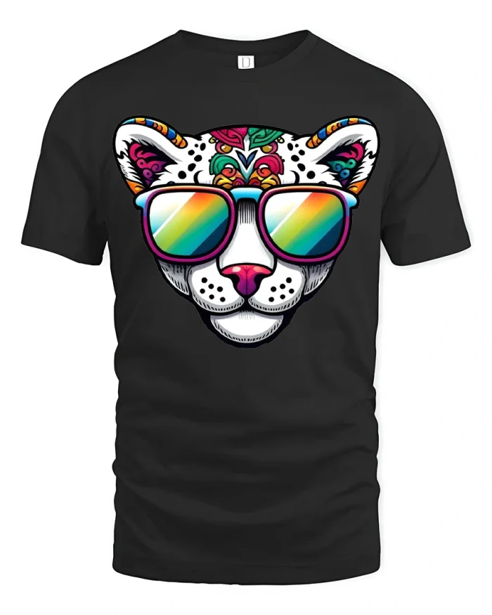 Cool Leopard T-Shirt - Funky Sunglasses Animal Graphic Tee - black t-shirt on white background