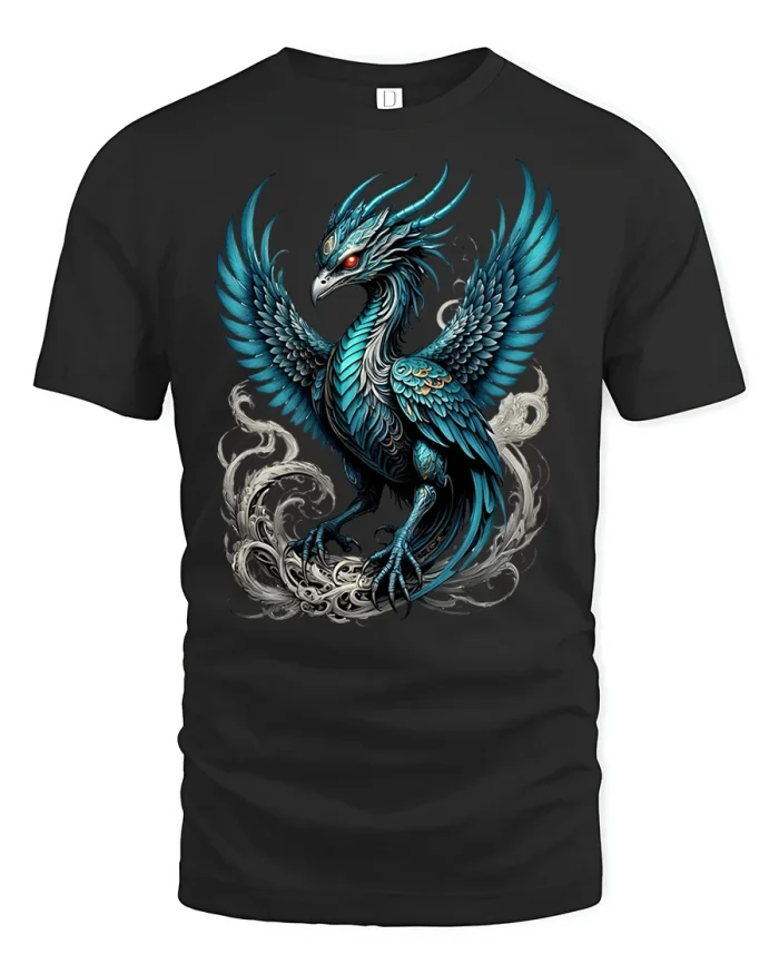 Blue Phoenix T-Shirt - Mythical Firebird Fantasy Graphic Tee - black t-shirt on white background