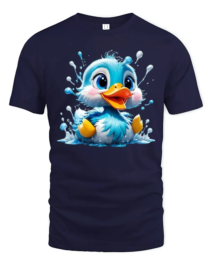 Cute Blue Duck T-Shirt - Funny Splash Cartoon Graphic Tee - navy t-shirt on white background