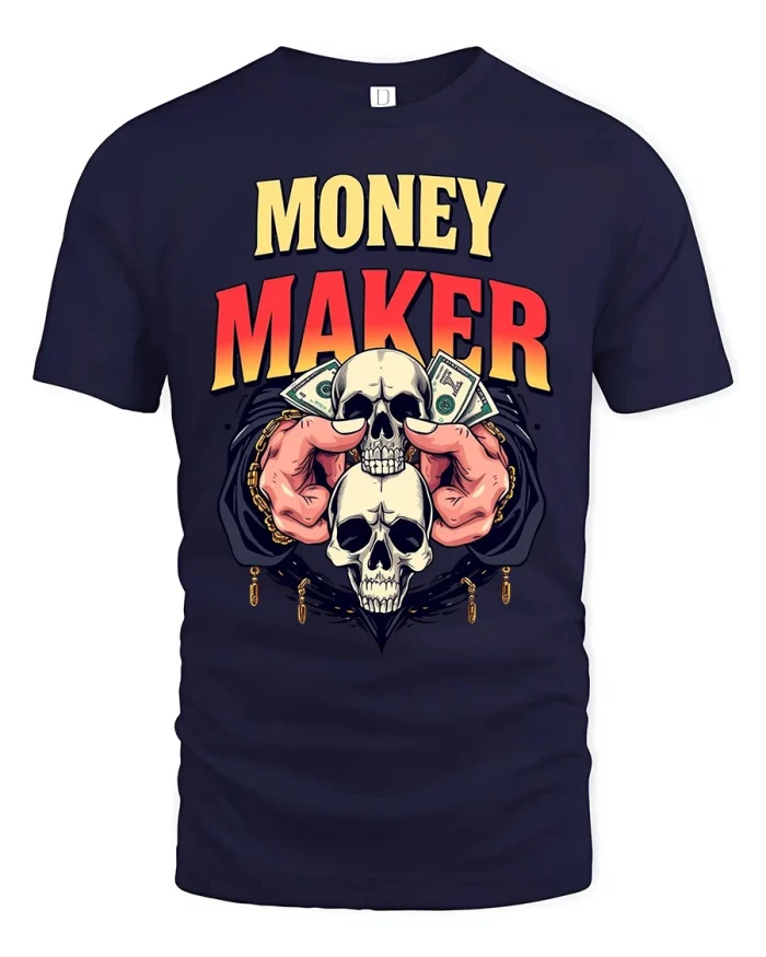 Money Maker Skull Cash Tee - Bold Streetwear Graphic Tshirt - navy t-shirt on white background