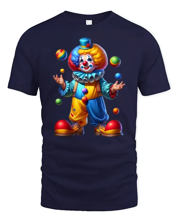 Juggling Clown Circus Fun Graphic Tee for Playful Style - navy t-shirt on white background