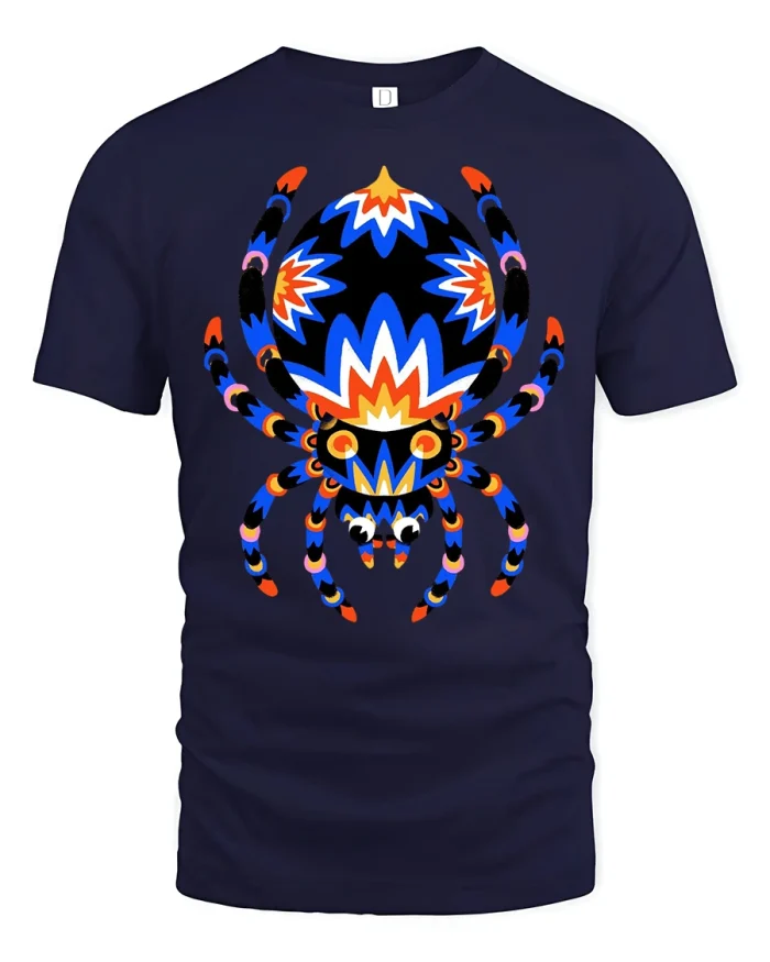 Colorful Tribal Spider Art Tee for Bold Fun Style Lovers - navy t-shirt on white background