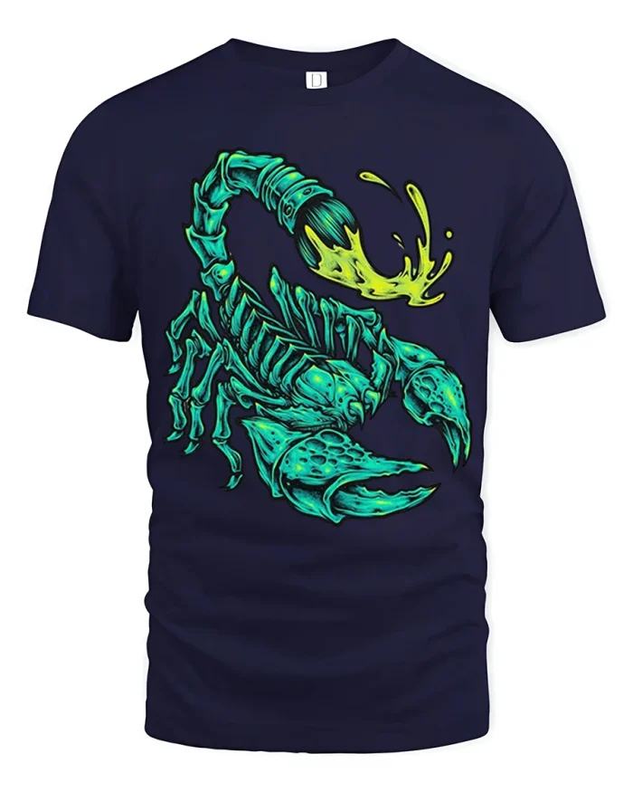 Toxic Neon Scorpion Venom Splash Bold Graphic Monster Tee - navy t-shirt on white background
