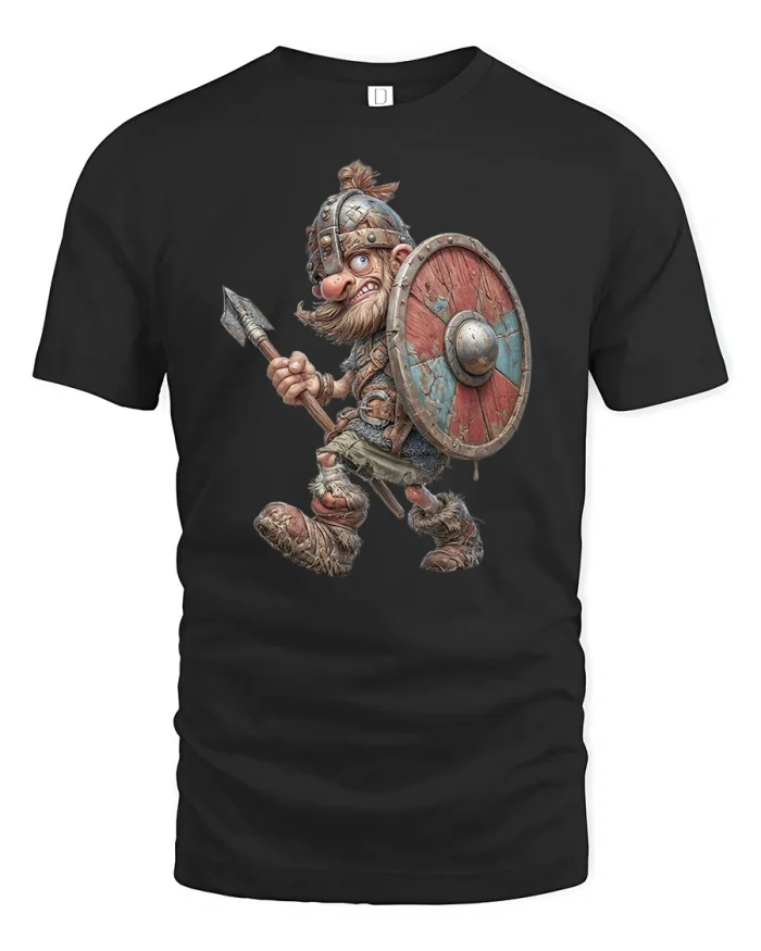 Funny Viking Warrior Cartoon Battle Axe T-Shirt - black t-shirt on white background