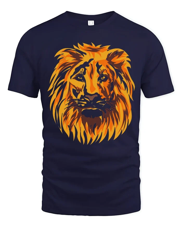 Majestic Lion Head Graphic Tee for Bold Wild Style Lovers - navy t-shirt on white background