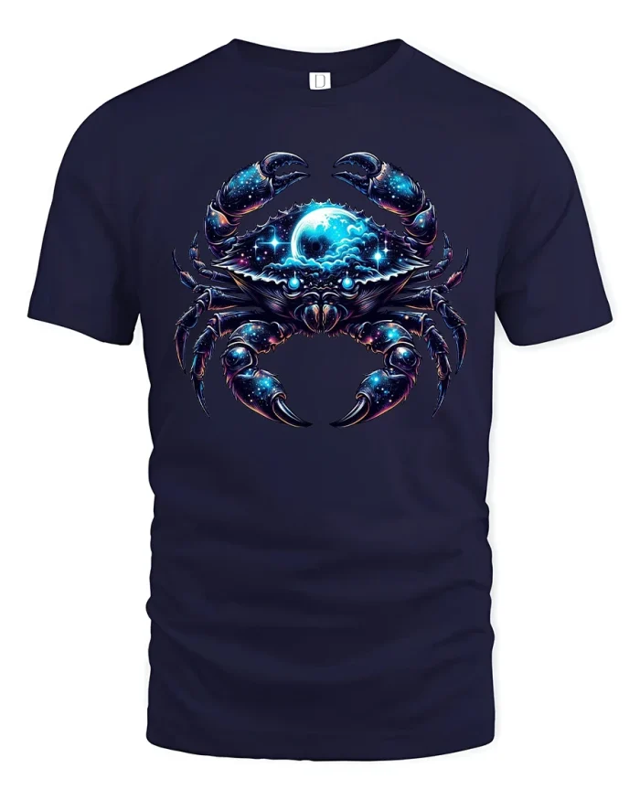 Cosmic Crab Galaxy Ocean Art Cool Graphic T-Shirt - navy t-shirt on white background