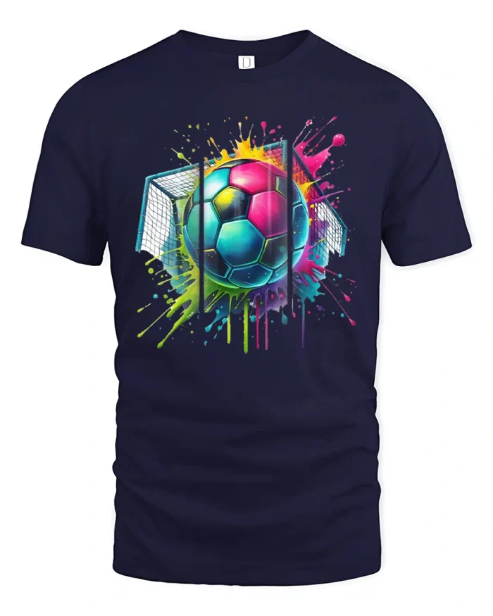 Neon Soccer Blast Graphic Tee - Vibrant Street Style - navy t-shirt on white background