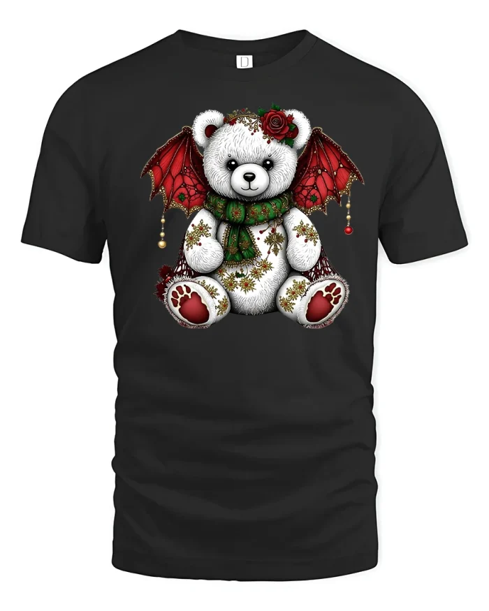 Gothic Christmas Teddy Bear Cute Holiday T-Shirt - black t-shirt on white background