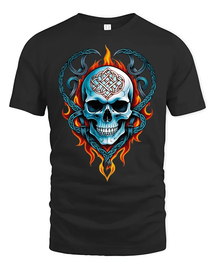 Fiery Celtic Skull Art Graphic T-Shirt Tee for Bold Style - black t-shirt on white background