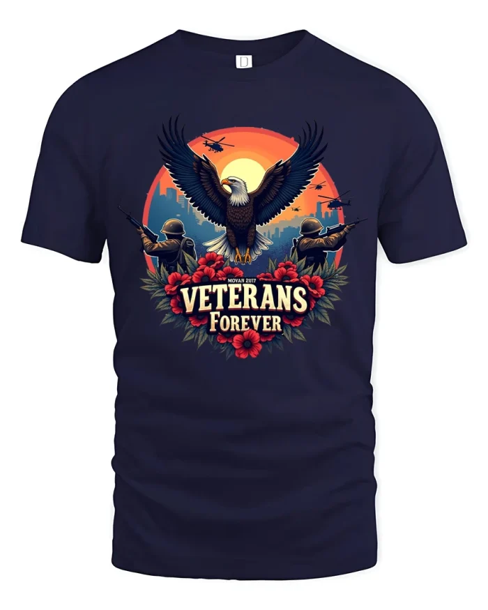 Veterans Forever Eagle Tribute Patriotic Honor Graphic T-Shirt - navy t-shirt on white background