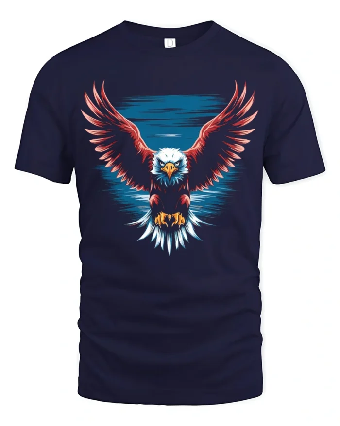 Flying Eagle Power Burst Bold Patriotic Graphic T-Shirt Tee - navy t-shirt on white background