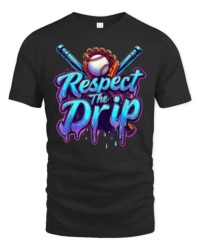 Respect The Drip Baseball Tee Cool Street Style - black t-shirt on white background