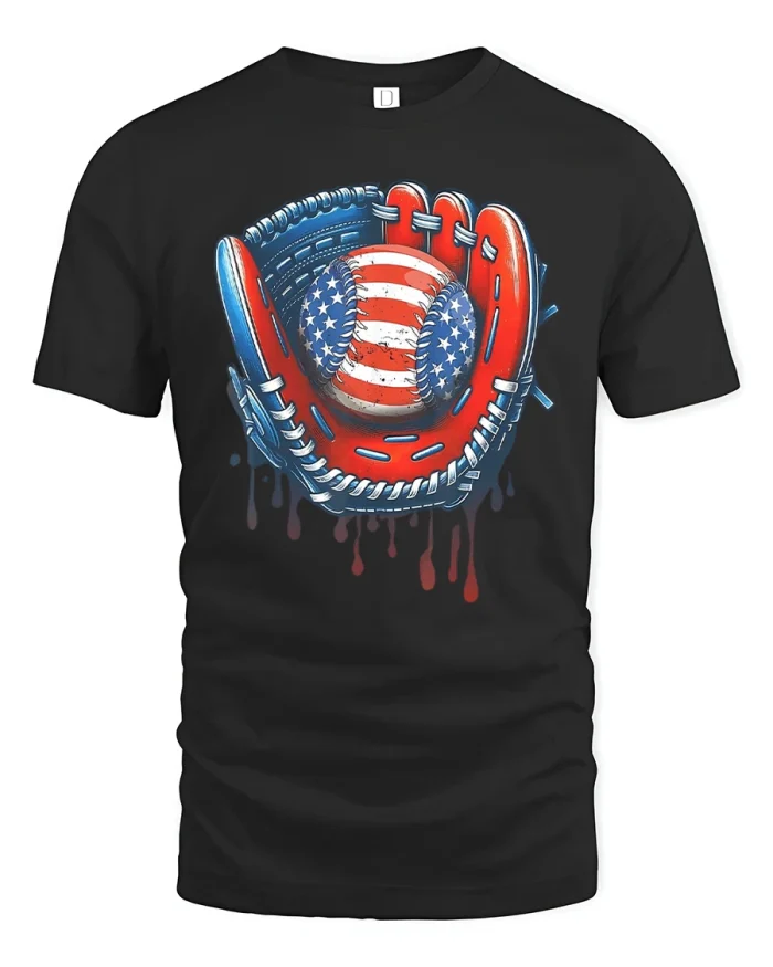 USA Flag Baseball Tee Patriotic Drip Style Shirt - black t-shirt on white background
