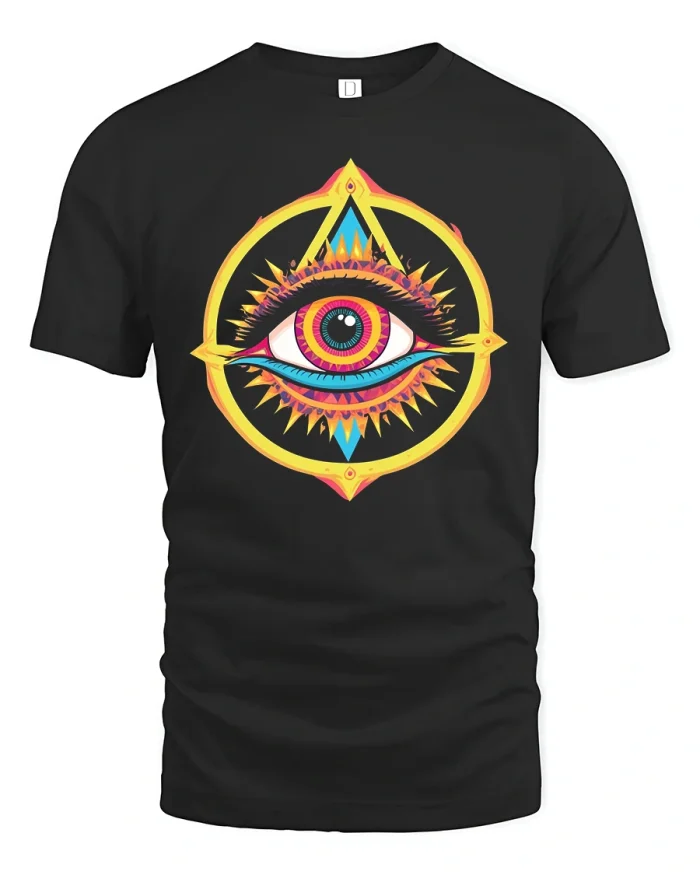 Psychedelic All Seeing Eye Tee Trippy Art Design - black t-shirt on white background