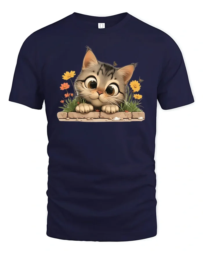 Cute Kitten Peek Tee Adorable Cat Lovers Shirt - navy t-shirt on white background