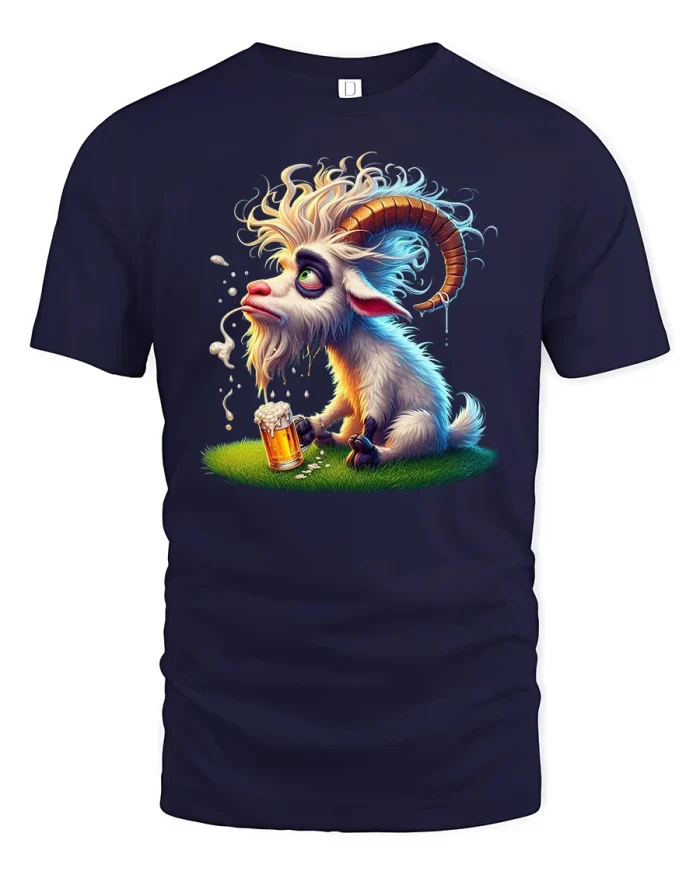 Drunk Goat Tee Funny Beer Lover Party Shirt - navy t-shirt on white background