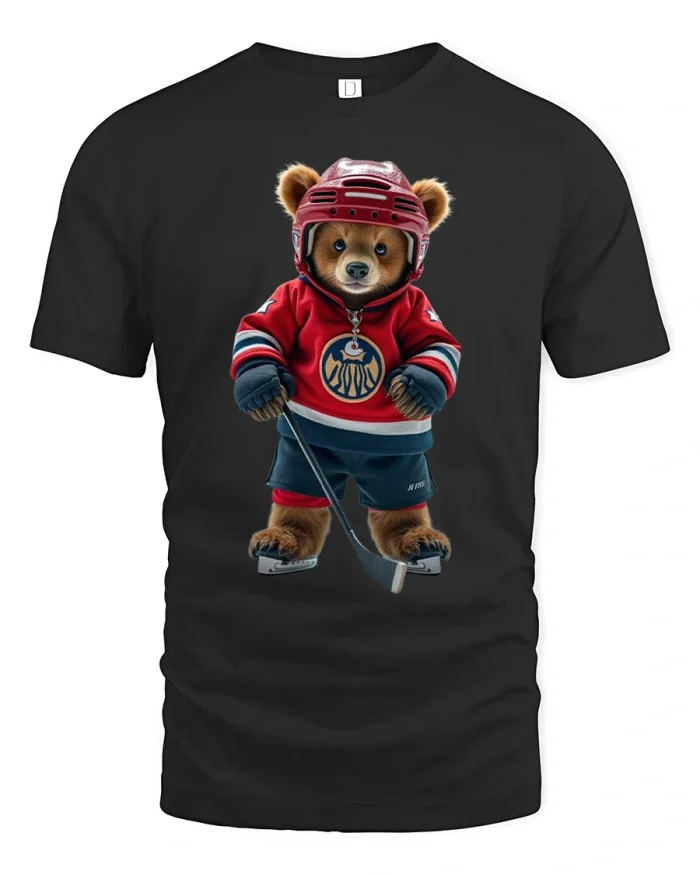 Hockey Bear Tee Cute Ice Player Animal Art Shirt - black t-shirt on white background