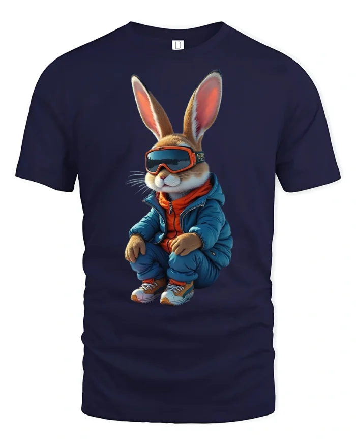 Cool Bunny Tee Streetwear Style Funny Animal Shirt - navy t-shirt on white background