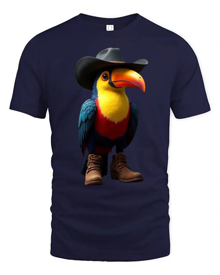 Cowboy Toucan Tee Funny Bird Western Style Shirt - navy t-shirt on white background
