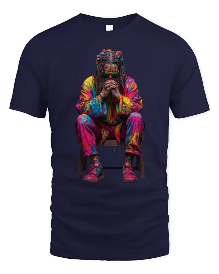 Color Splash Meditation Tee Vibrant Artistic T-Shirt - navy t-shirt on white background
